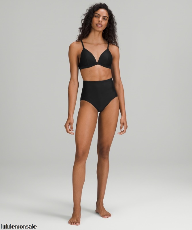 Lululemon Damen DELULU500 | Schwarz Waterside Hoch Taillierte Badehose Mittlere Hinternbedeckung